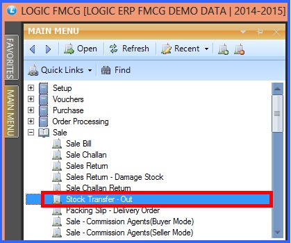 fmcg branch transfer out menu